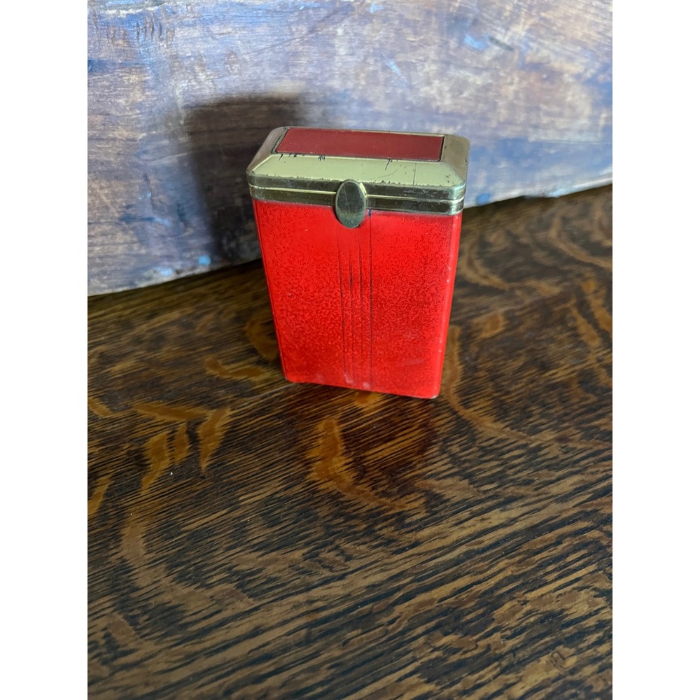 Vintage Baronet Red Cowhide Leather Cigarette Case Gold Tone Trim Mid Century